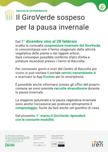 Leggi: «Dal 1° dicembre stop al GiroVerde…»
