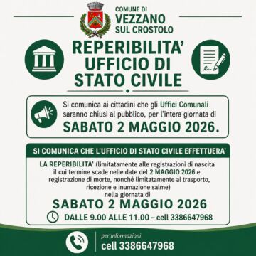 Leggi: &laquo;Reperibilità Ufficio di Stato Civile sabato&hellip;&raquo;